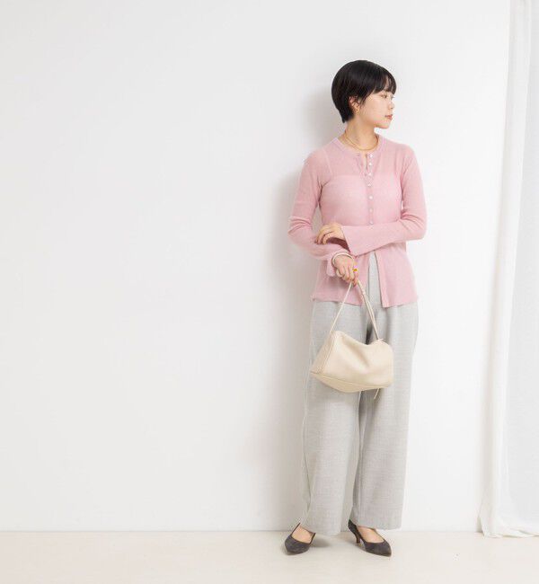 NOLLEY'S sophi「カシミヤ混ガーゼ風リブクルーネックミディ丈カーディガン」|カーディガン|