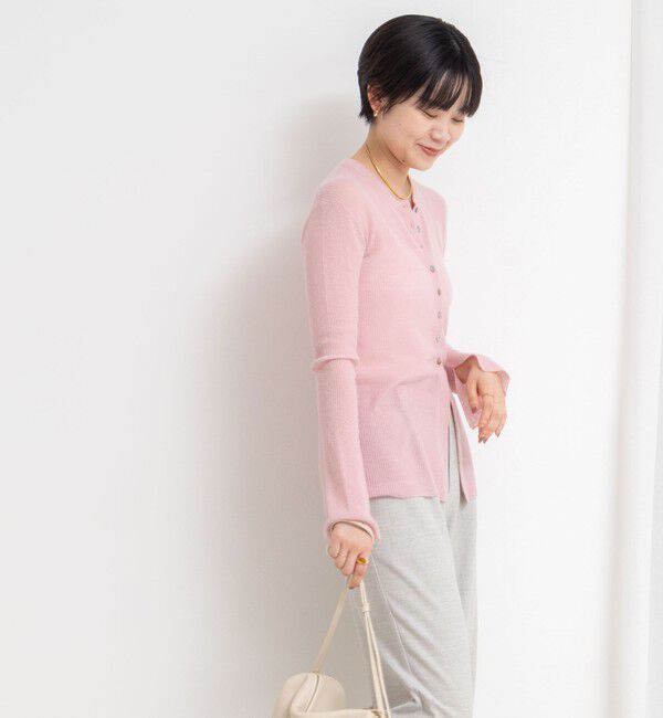 NOLLEY'S sophi「カシミヤ混ガーゼ風リブクルーネックミディ丈カーディガン」|カーディガン|