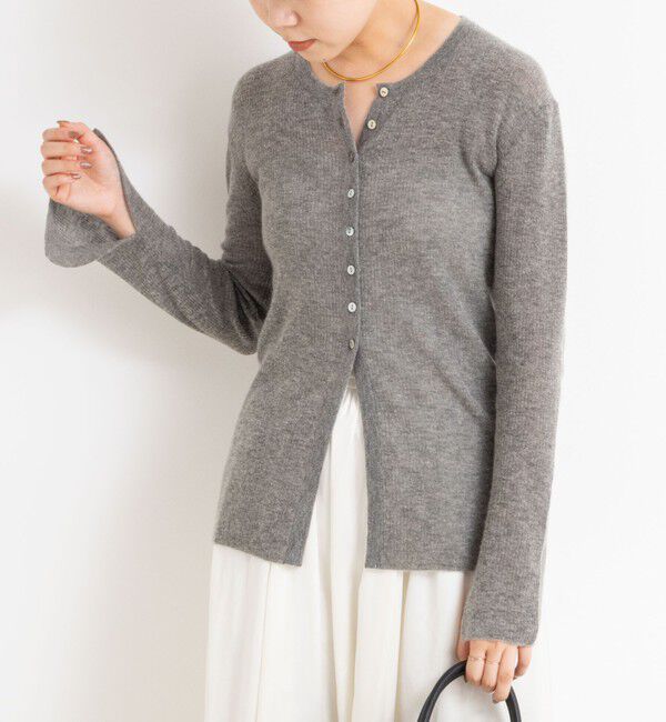 NOLLEY'S sophi「カシミヤ混ガーゼ風リブクルーネックミディ丈カーディガン」|カーディガン|ミディアムグレー