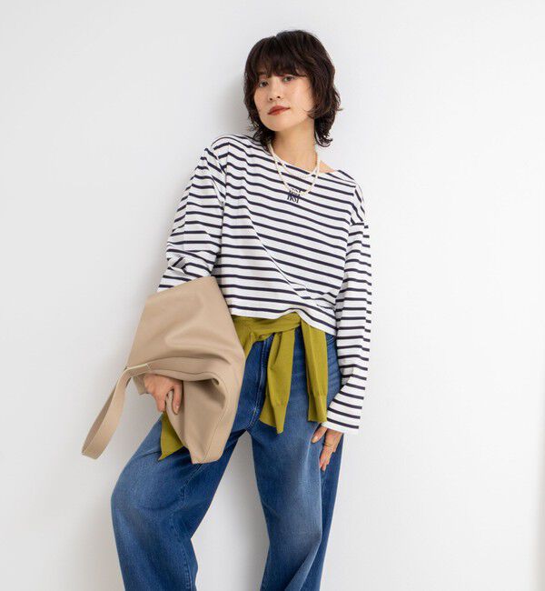 NOLLEY'S「nolnol ウォッシャブルMVSシルケットボーダーショートT」|Tシャツ・カットソー|