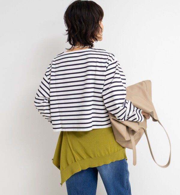 NOLLEY'S「nolnol ウォッシャブルMVSシルケットボーダーショートT」|Tシャツ・カットソー|