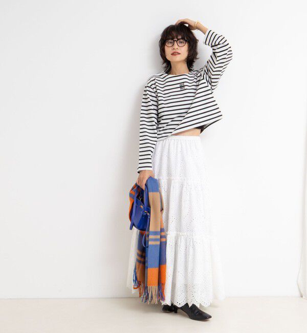 NOLLEY'S「nolnol ウォッシャブルMVSシルケットボーダーショートT」|Tシャツ・カットソー|