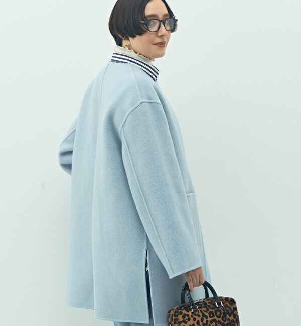 NOLLEY'S「バイカラーリバーコート」|ノーカラーコート|