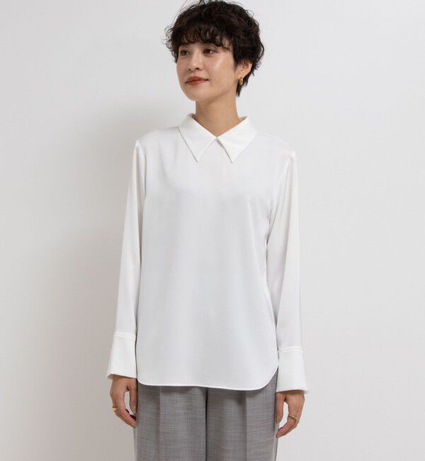 NOLLEY'S「◇【WEB限定】ウォッシャブルオトナサテン衿カフス付きＴブラウス」|シャツ・ブラウス|