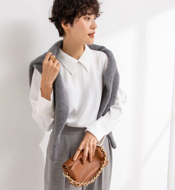 NOLLEY'S「◇【WEB限定】ウォッシャブルオトナサテン衿カフス付きＴブラウス」|シャツ・ブラウス|