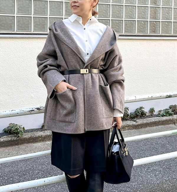 Rie Miller「ハーフ丈フーディー リバー風ニットコート」|その他|ミディアムグレー