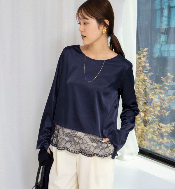 NOLLEY'S「ウォッシャブル裾レース2WAYオトナサテンブラウス」|シャツ・ブラウス|