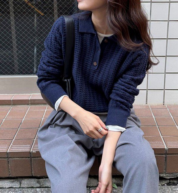 fredy emue「FR刺繍ケーブル柄ポロ衿ニットプルオーバー」|ニット・セーター|