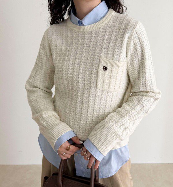 fredy emue「FR刺繍ケーブル柄ちびポケニットプルオーバー」|ニット・セーター|
