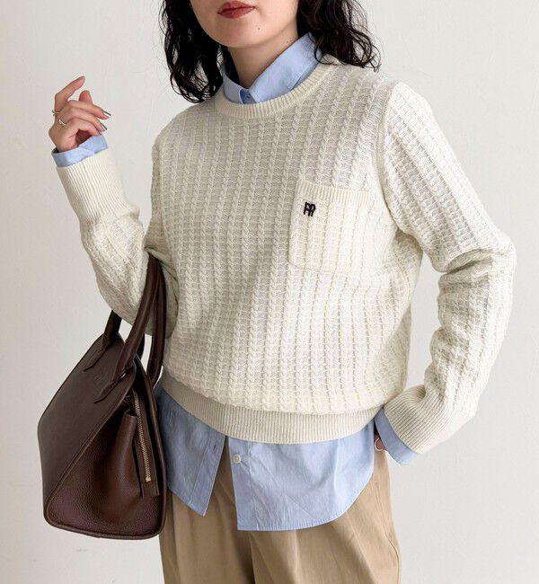 fredy emue「FR刺繍ケーブル柄ちびポケニットプルオーバー」|ニット・セーター|