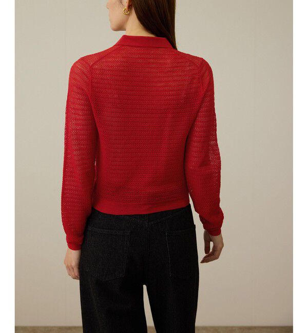 ROPE「透かし編み ニット ポロカーディガン」|カーディガン|