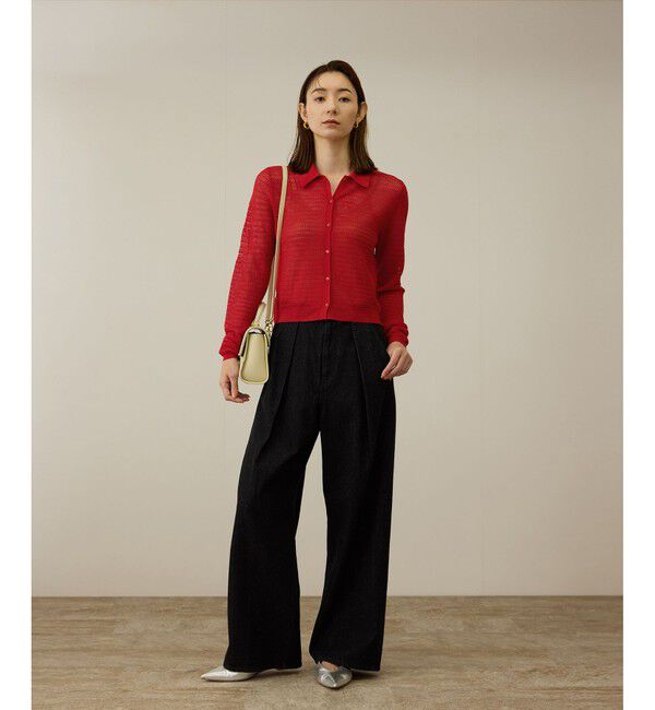 ROPE「透かし編み ニット ポロカーディガン」|カーディガン|