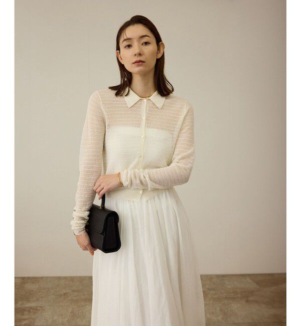 ROPE「透かし編み ニット ポロカーディガン」|カーディガン|