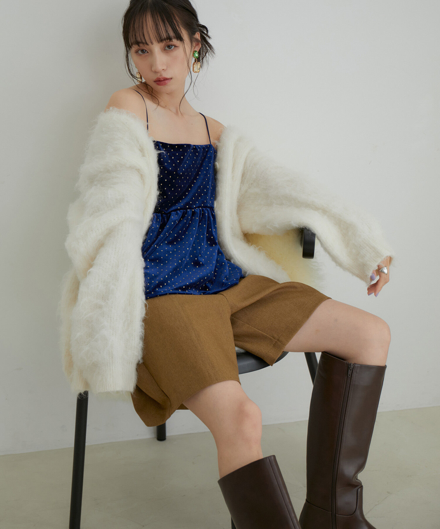 VIS「【選べる着丈】ラメドットベロアキャミトップス【洗える】」|キャミソール|