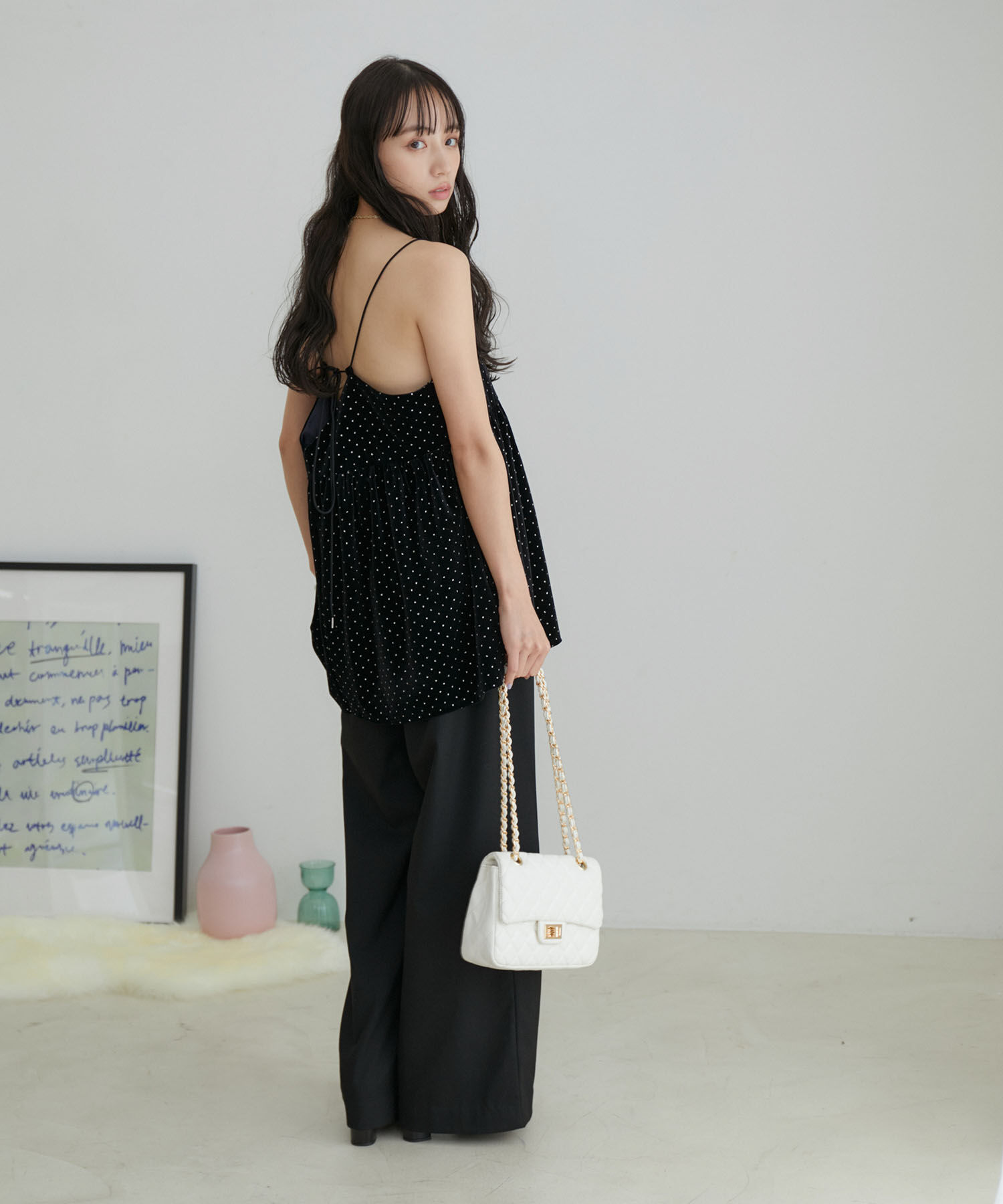 VIS「【選べる着丈】ラメドットベロアキャミトップス【洗える】」|キャミソール|