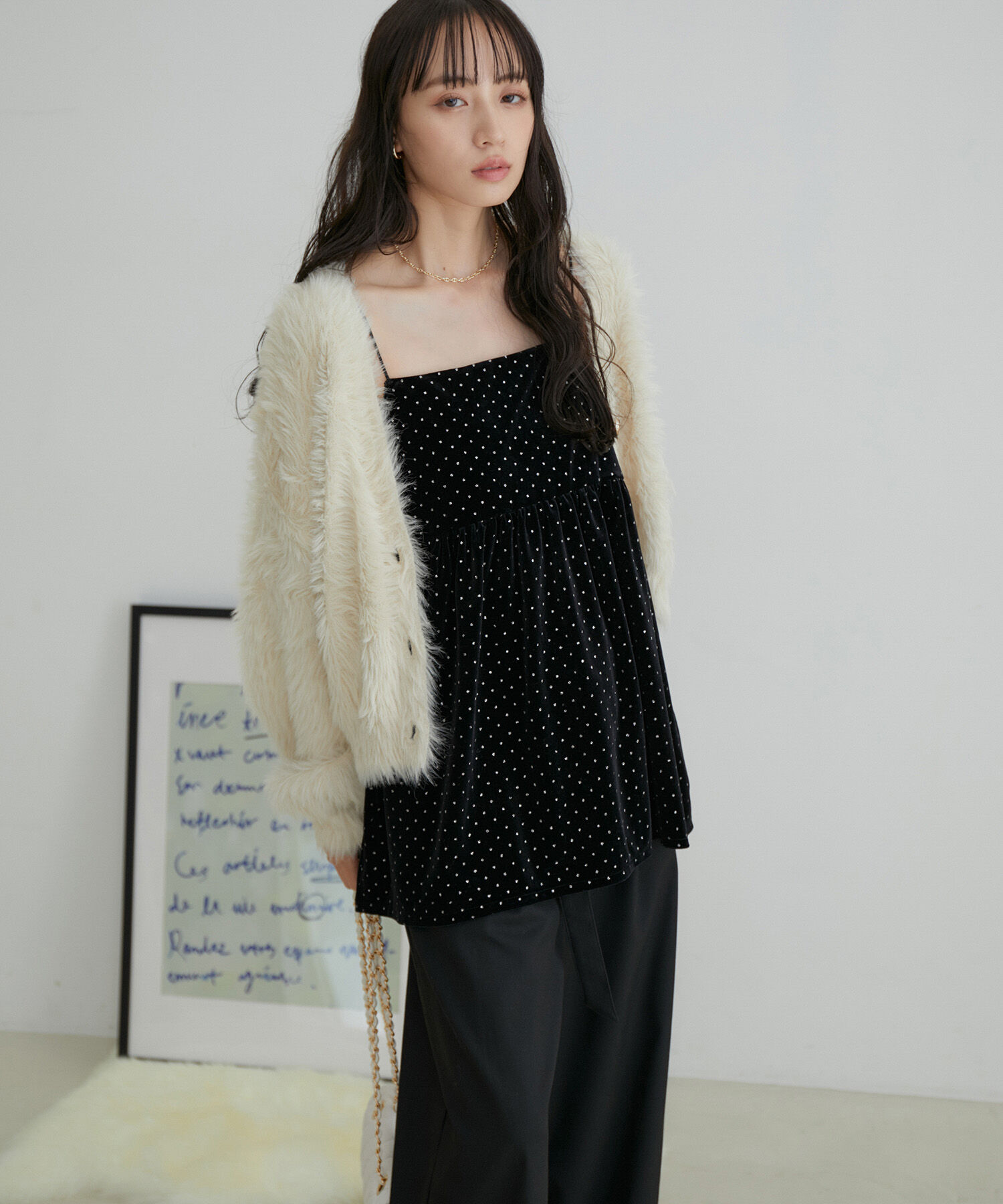 VIS「【選べる着丈】ラメドットベロアキャミトップス【洗える】」|キャミソール|