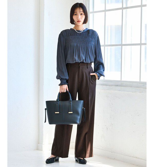 VIS「【美easy】ウーリッシュワンタックワイドパンツ【セットアップ対応/洗える】」|スラックス|