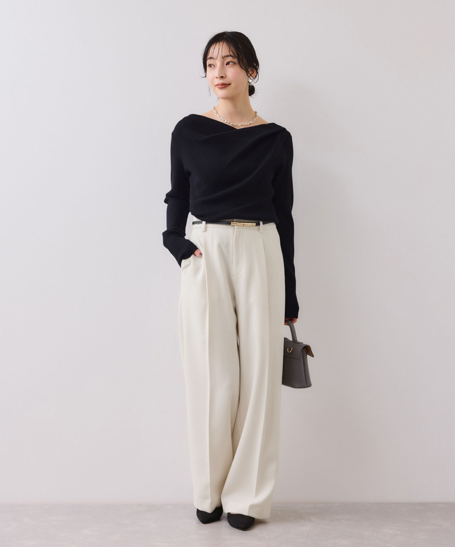 VIS「【美easy】ウーリッシュワンタックワイドパンツ【セットアップ対応/洗える】」|スラックス|