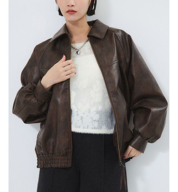VIS「合皮＆スエードライクジップアップブルゾン」|ブルゾン・スタジャン|
