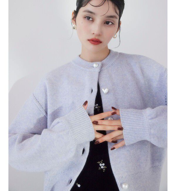 VIS「ハートアソートパール釦ラメミックスカーディガン/イージーケア・一部WEB限定カラー」|カーディガン|パープル系(51)