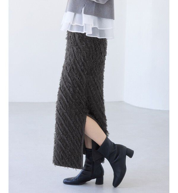 VIS「フリンジニットナロースカート」|スカート|チャコール(06)