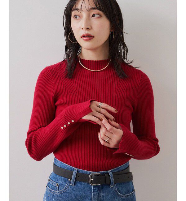 VIS「【美得】スリーブ釦アクセントリブニット/WEB限定FSサイズ・静電気防止」|ニット・セーター|