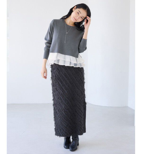 VIS「ペプラムオーガンジードッキングニットプルオーバー」|ニット・セーター|