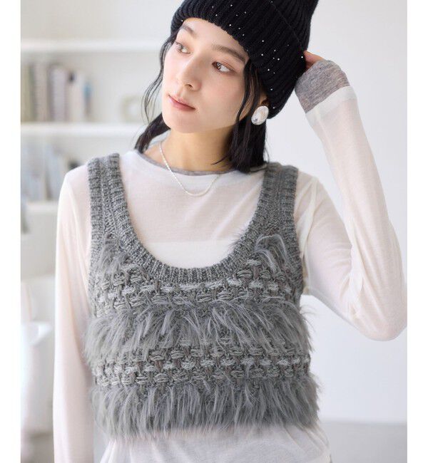 VIS「フェザーツイードニットビスチェ/2WAY」|ベスト・ジレ|グレー(07)