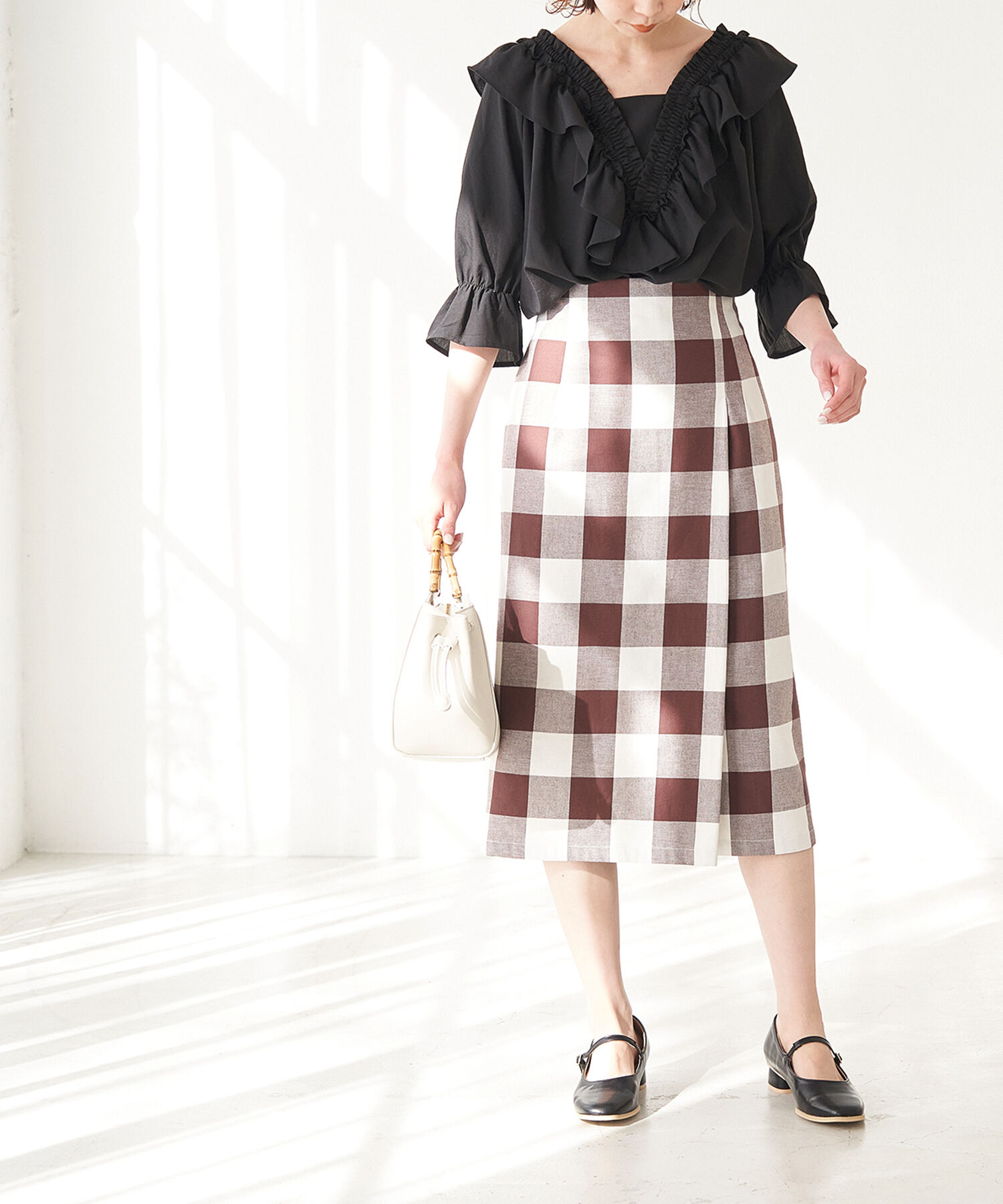 Rope&rsquo;Picnic「【Bonne Maman &times; ROPE' PICNIC】ギンガムチェックIラインスカート」|スカート|