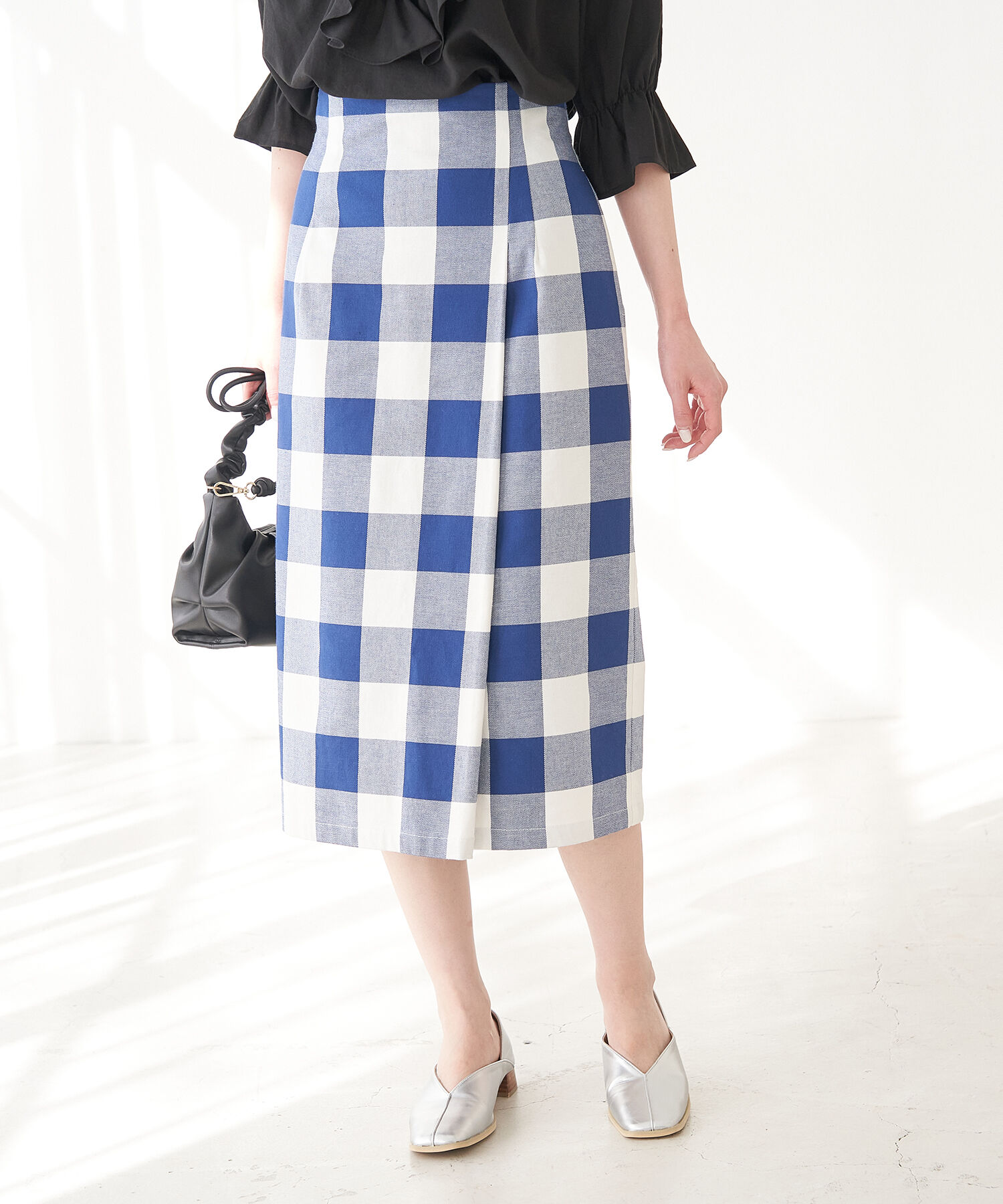 Rope&rsquo;Picnic「【Bonne Maman &times; ROPE' PICNIC】ギンガムチェックIラインスカート」|スカート|ブルー系(45)