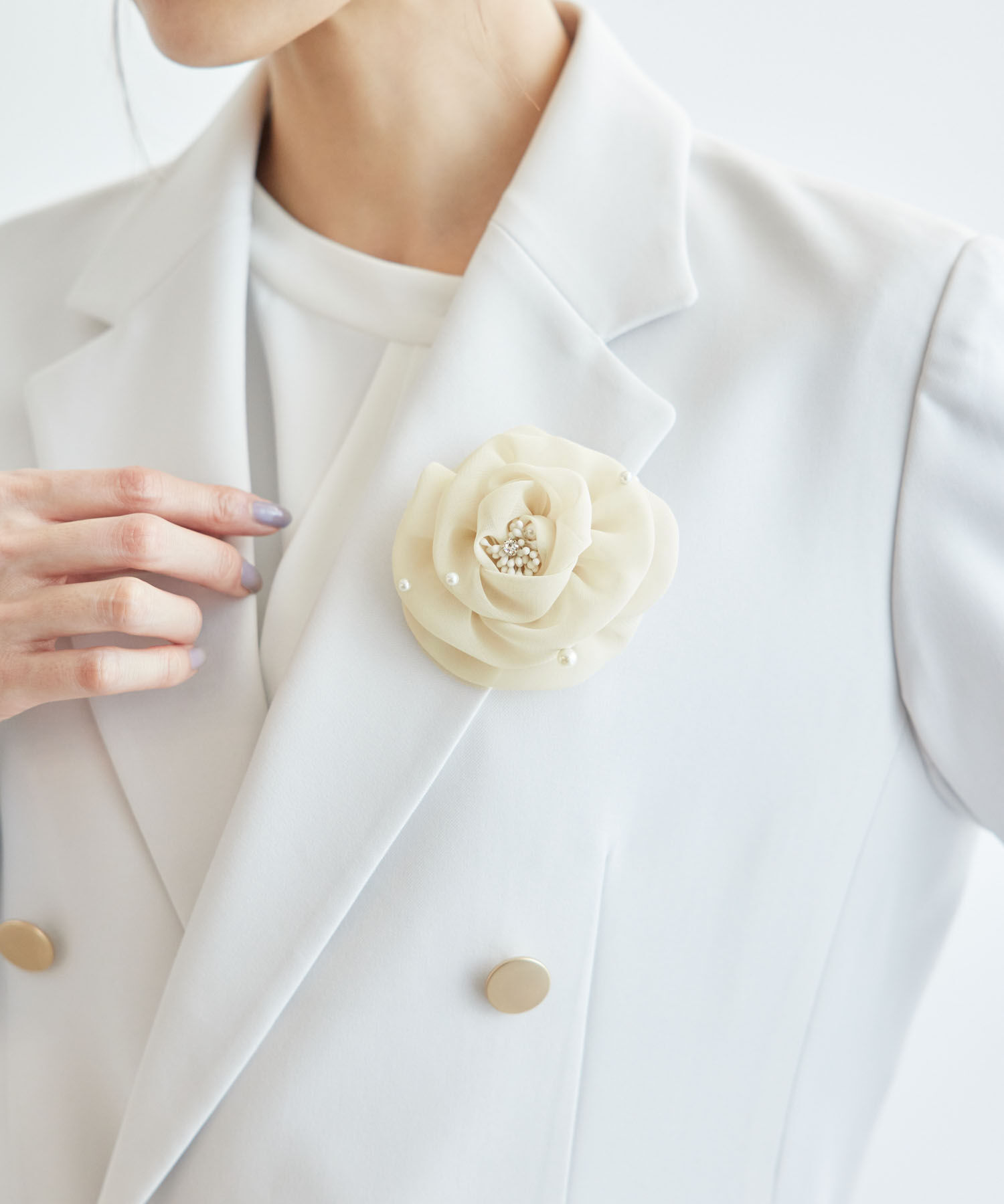 ROPE PICNIC PASSAGE「パール付きシフォンフラワーコサージュ」|ブローチ・コサージュ|ベージュ(27)