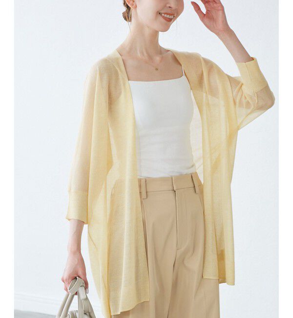 Rope&rsquo;Picnic「【新色追加】LEVITAシアーニットリラックスカーディガン」|カーディガン|イエロー(80)