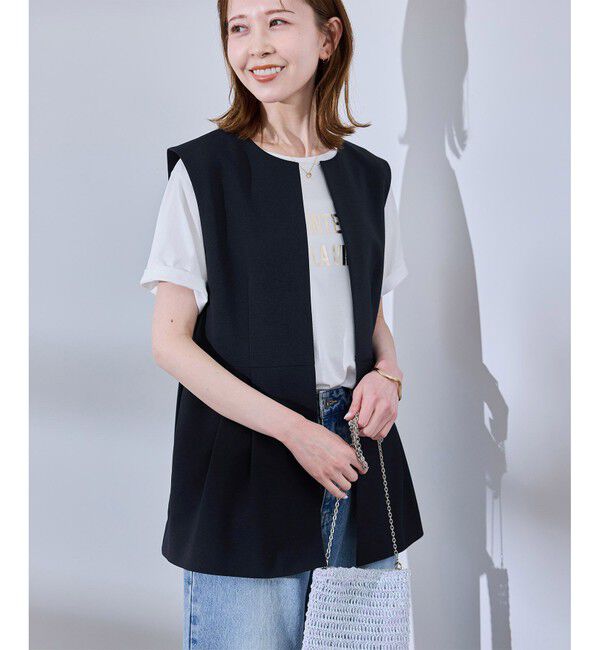 Rope&rsquo;Picnic「【UV対応】【リネンライク・シリーズ】ペプラムジレベスト/通勤・セットアップ対応」|ベスト・ジレ|
