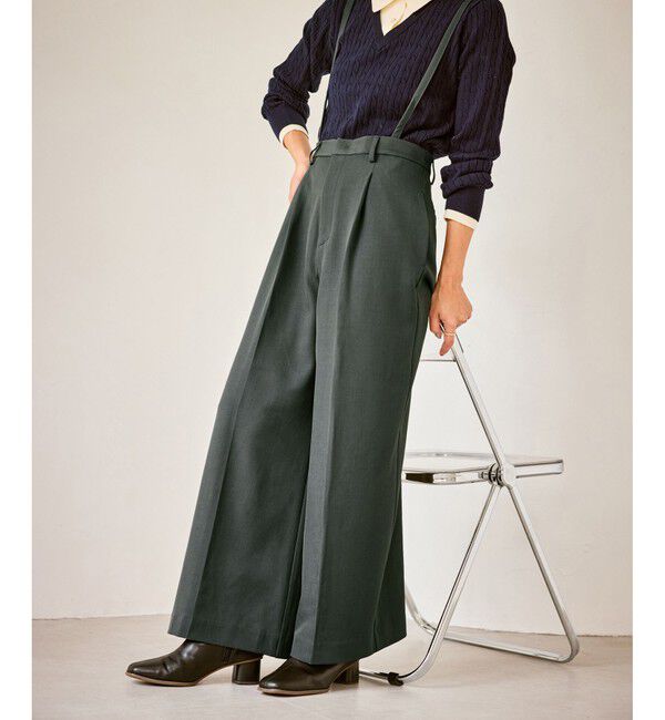 Rope&rsquo;Picnic「フレアシルエットサスペンダー付きパンツ」|チノ|グリーン(30)