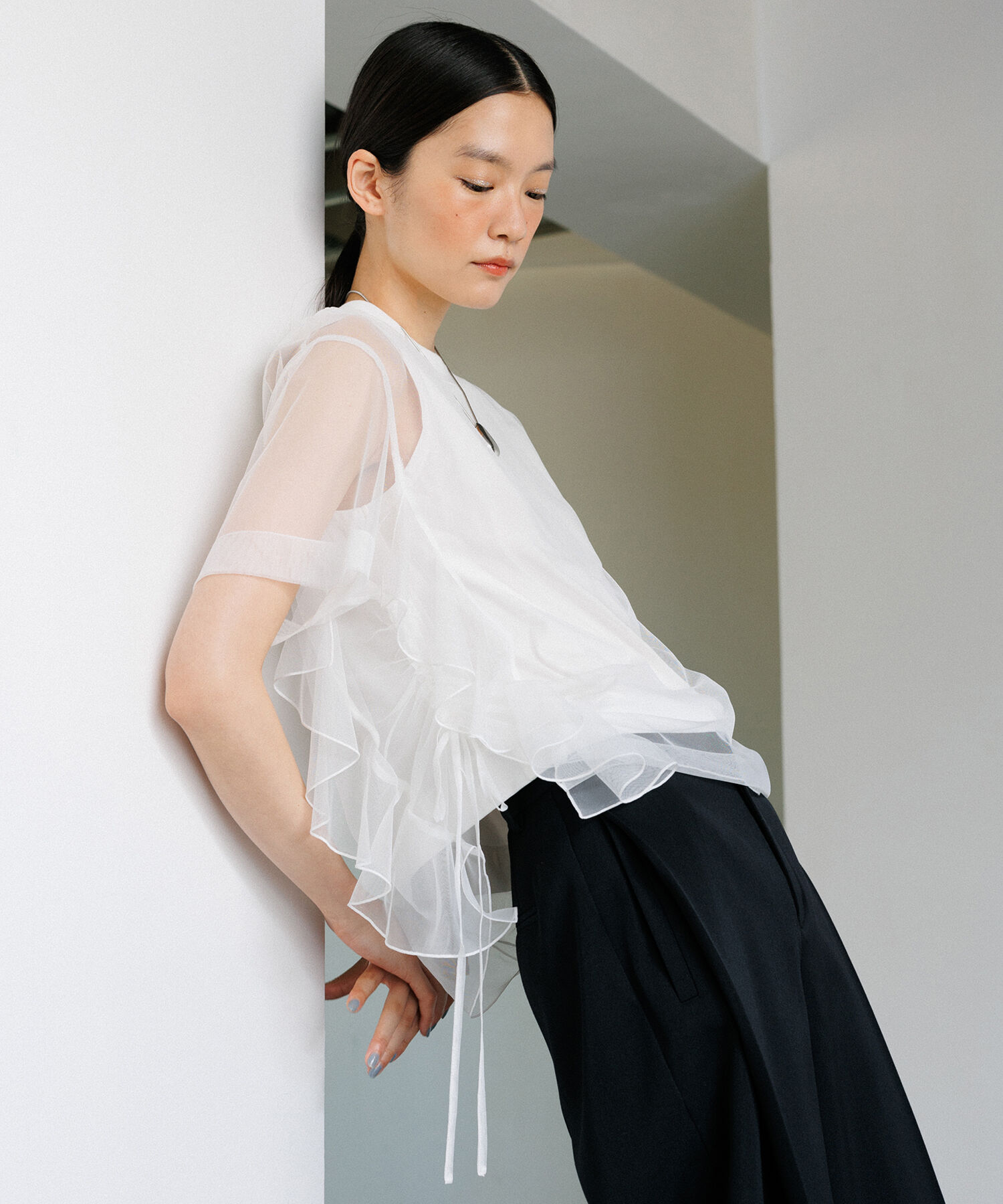 ADAM ET ROPE'「【再入荷・洗える・サステナブル】ギャザーチュールトップス」|その他|