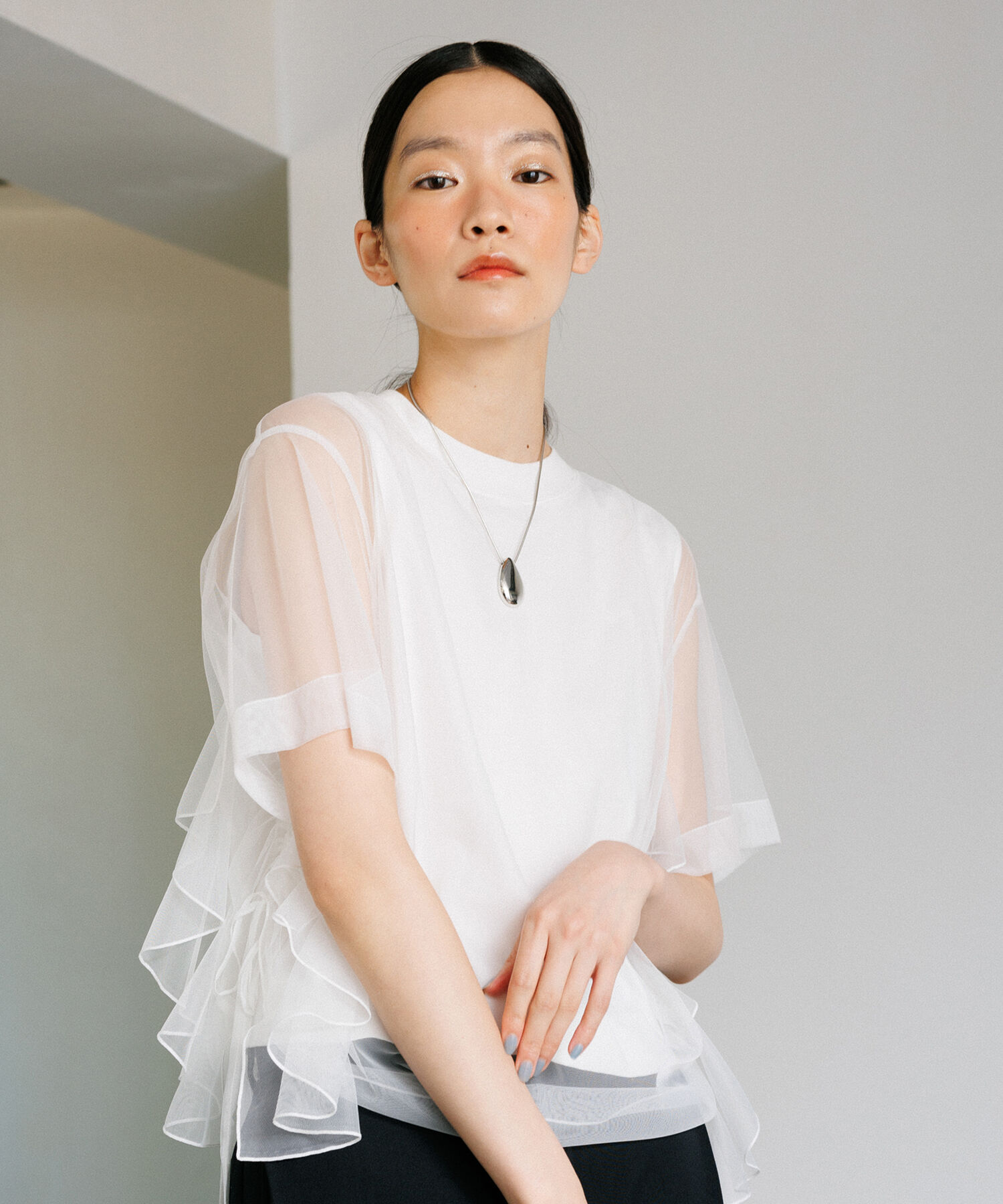 ADAM ET ROPE'「【再入荷・洗える・サステナブル】ギャザーチュールトップス」|その他|