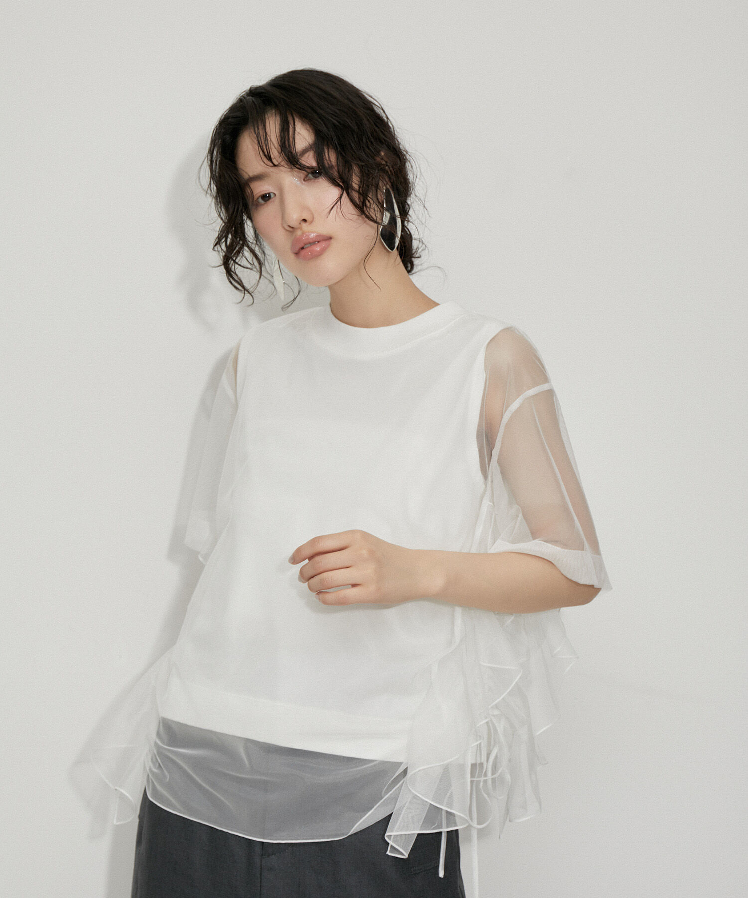 ADAM ET ROPE'「【再入荷・洗える・サステナブル】ギャザーチュールトップス」|その他|