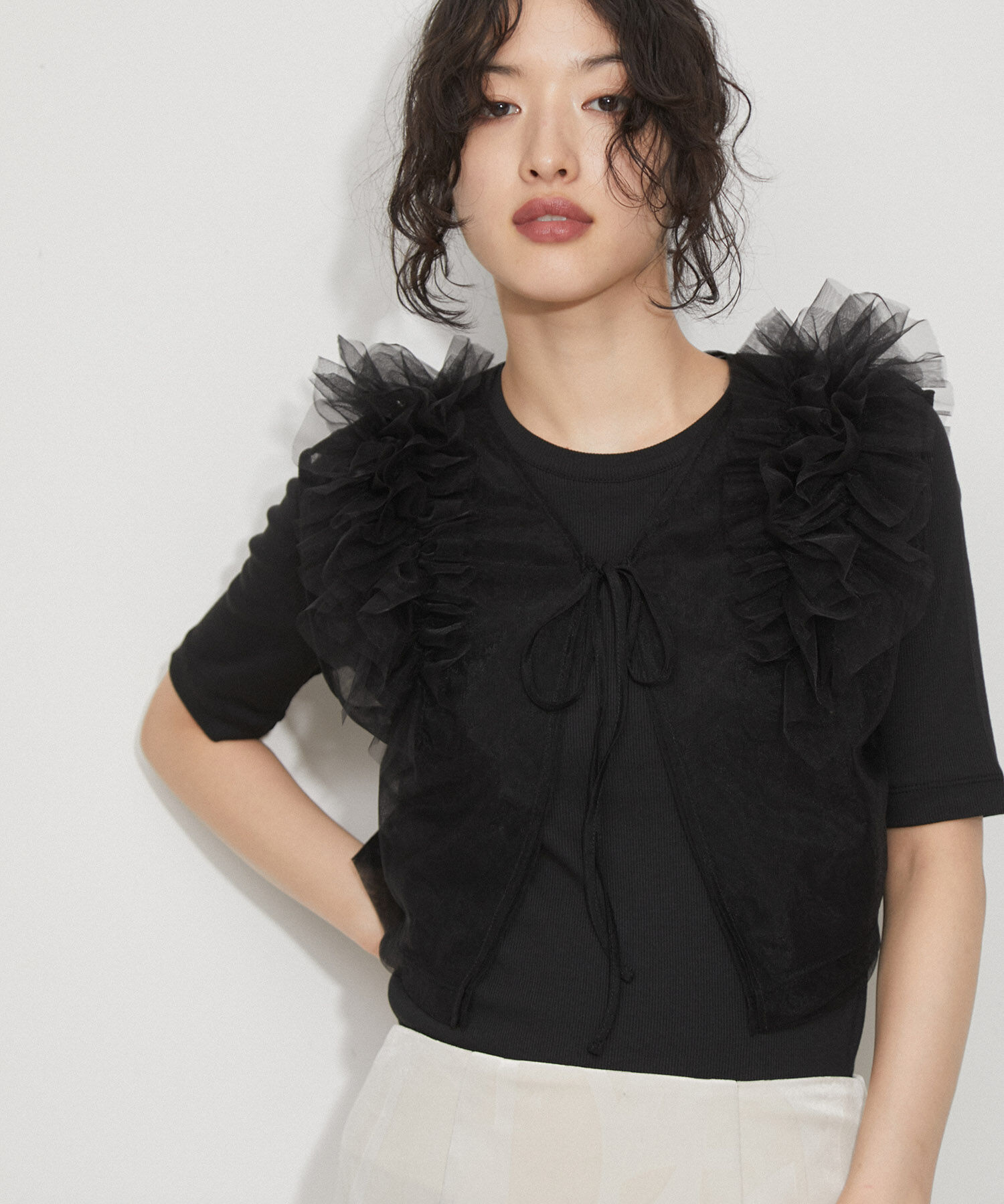 ADAM ET ROPE'「【サステナブル】チュールフリルTEE」|Tシャツ・カットソー|