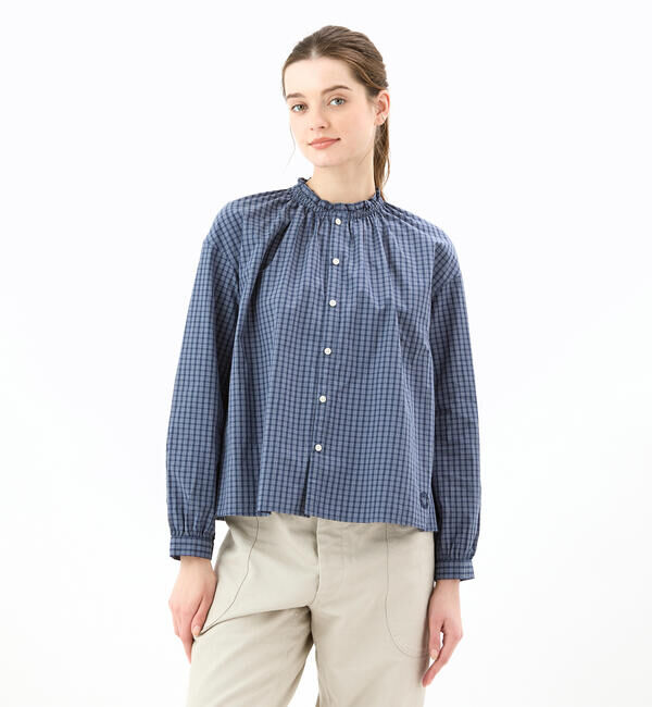 ORCIVAL「ORCIVAL | コットンワッシャー ギャザーブラウス WOMEN」|シャツ・ブラウス|NAVY系1