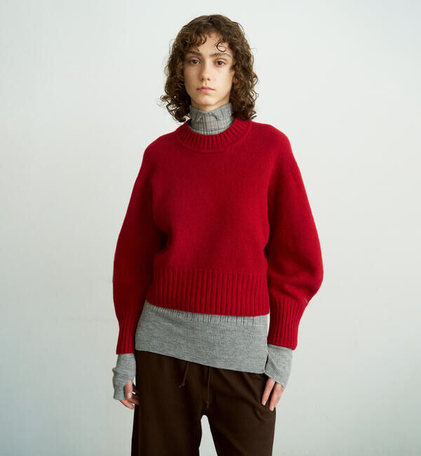 UNFIL「UNFIL | ラムズウール クルーネックニットプルオーバー WOMEN」|ニット・セーター|RED