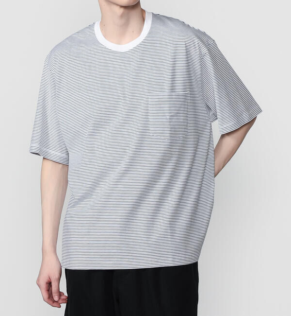 DANTON「handvaerk | 60/2 クルーネックビッグポケットTシャツ STRIPE MEN」|Tシャツ・カットソー|WHITE系1