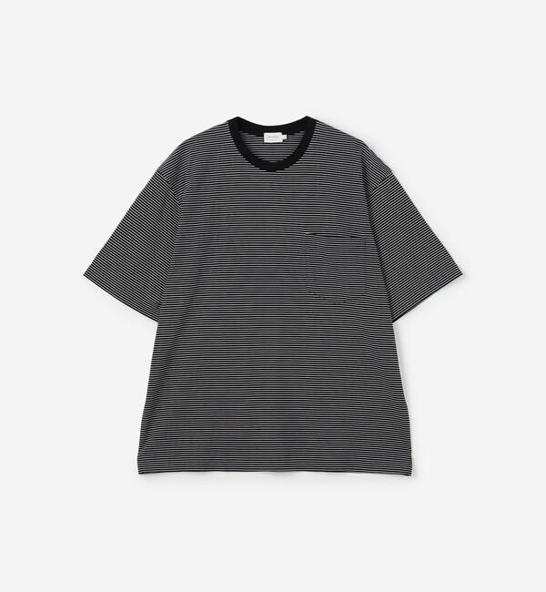 DANTON「handvaerk | 60/2 クルーネックビッグポケットTシャツ STRIPE MEN」|Tシャツ・カットソー|BLACK系1