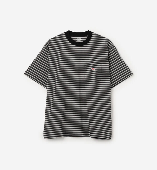 DANTON「DANTON | マルチボーダー ポケットクルーネックTシャツ MEN」|Tシャツ・カットソー|BLACK系1