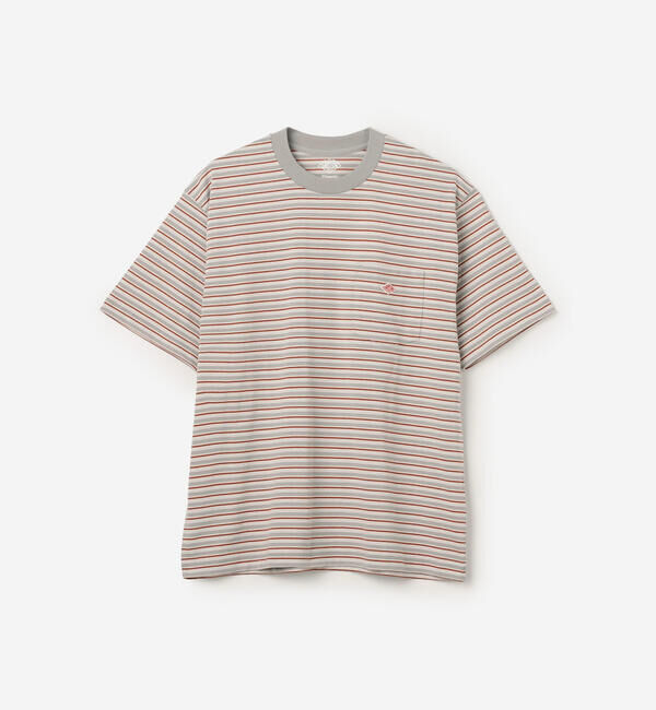 DANTON「DANTON | マルチボーダー ポケットクルーネックTシャツ MEN」|Tシャツ・カットソー|RED系1