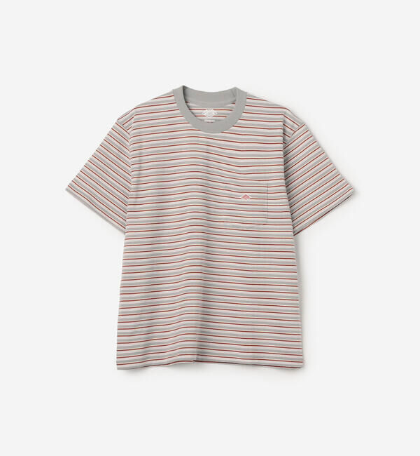 DANTON「DANTON | マルチボーダー ポケットクルーネックTシャツ WOMEN」|Tシャツ・カットソー|RED系1