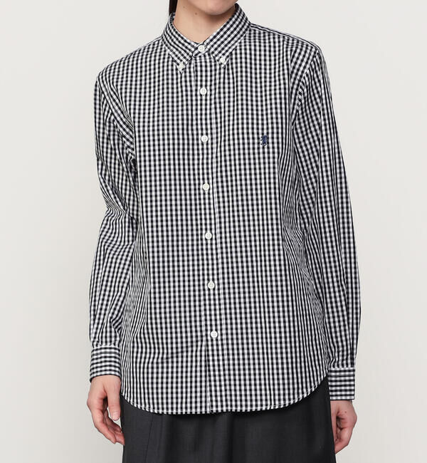 GYMPHLEX「Gymphlex | 長袖 ボタンダウンシャツ GINGHAM WOMEN」|シャツ・ブラウス|BLACK系1
