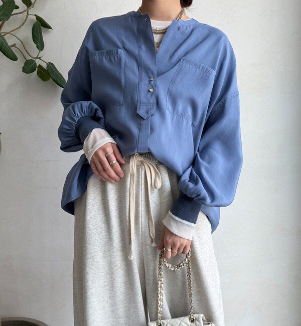  「【新色追加】リブブルゾン風シャツ」|シャツ・ブラウス|ブルー