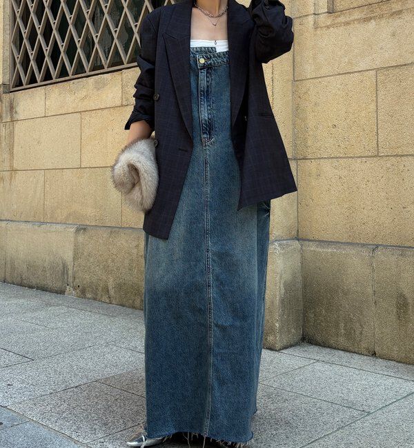  「裾フリンジデニムジャンスカ」|ワンピース|