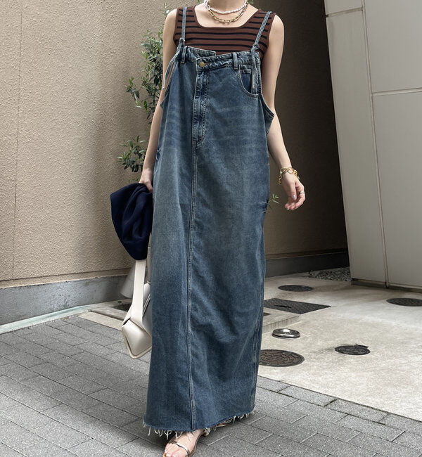  「裾フリンジデニムジャンスカ」|ワンピース|