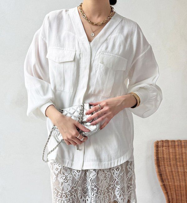  「【WEB限定】ノーカラーブルゾンライクシャツ」|シャツ・ブラウス|